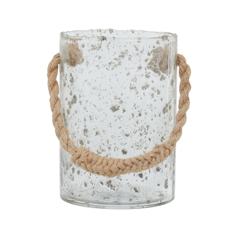 Glass Tabletop Lantern, Natural, 24cm H x 17cm W x 17cm D