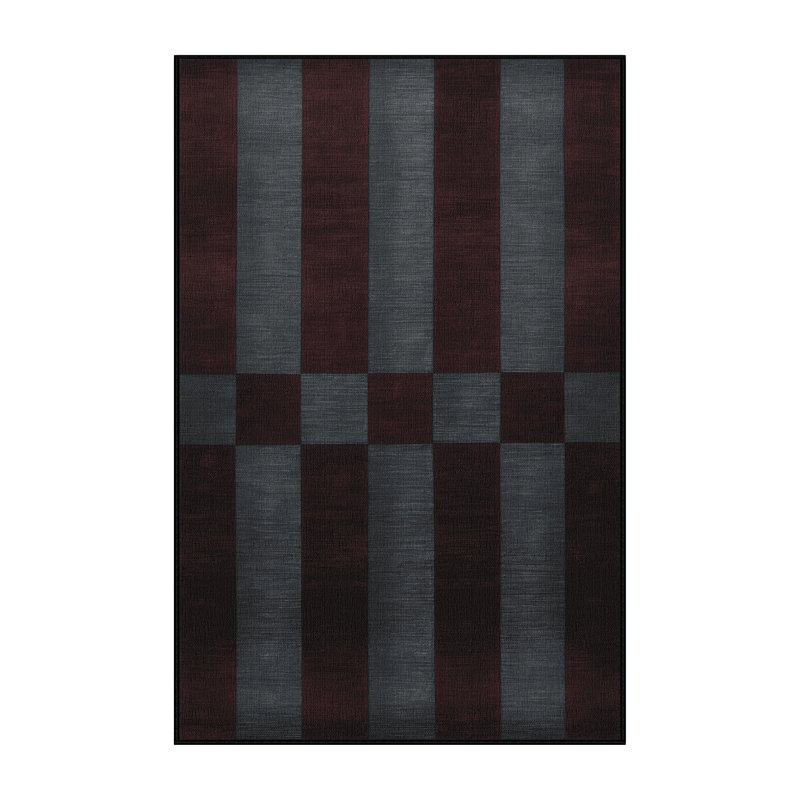 Machine Washable Checkered Black Area Rug, Rectangle 6' x 9'