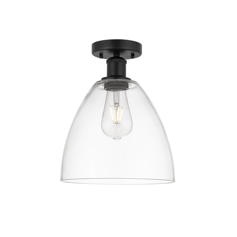 Plafonnier semi-encastré 1 lumière, Noir mat, Transparent, H 11,63 po x l 9 po x P 9 po