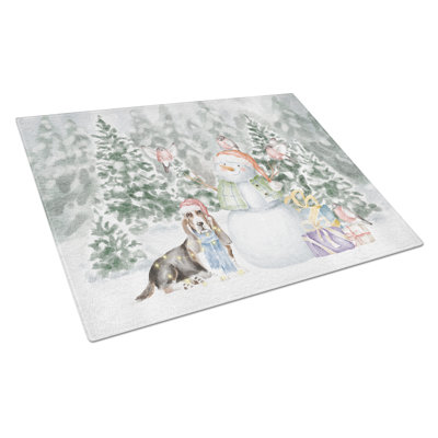 Basset Hound Tricolor With Christmas Presents Glass Cutting Board Largecutting Board