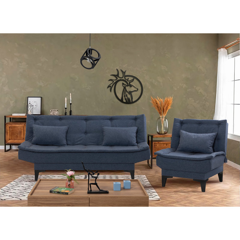 Ensemble de canapé 3 pièces Sky, 100 % lin bleu marine
