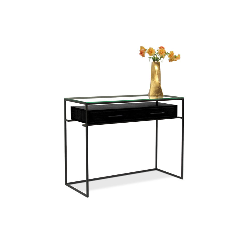 Damarii 110cm Glass Top Console Table, Black, Black