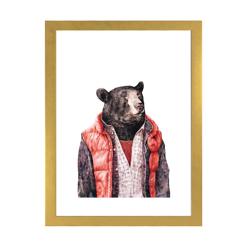 «Black Bear» par Animal Crew - impression d'art graphique, H 24 po x l 16 po x P 1 po, Papier encadré doré