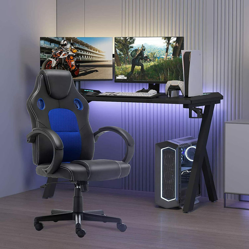 Fauteuil de jeu inclinable, ergonomique et réglable pour PC, Bleu