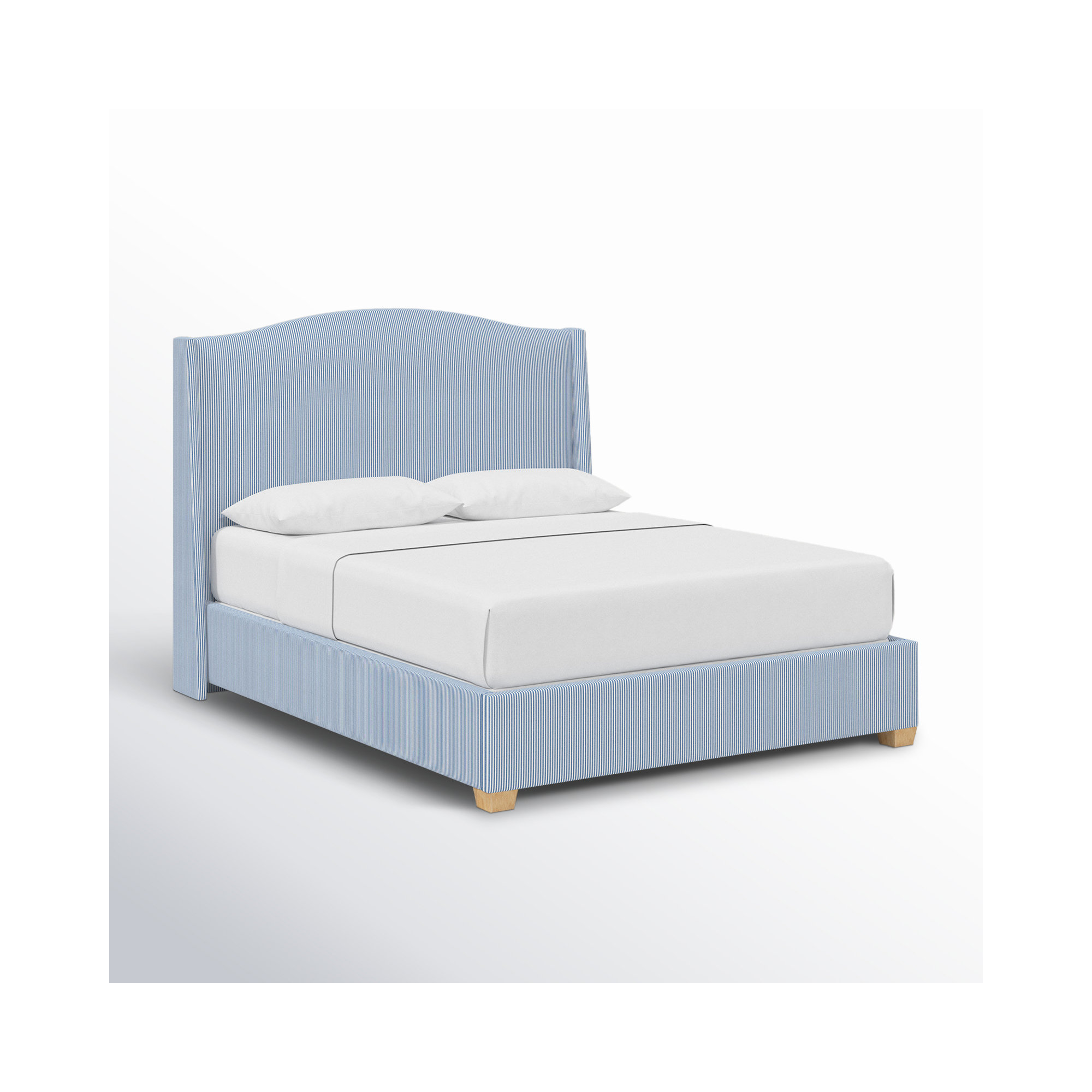 Allis Upholstered Wingback Bed, Prep Stripe Blue, Queen