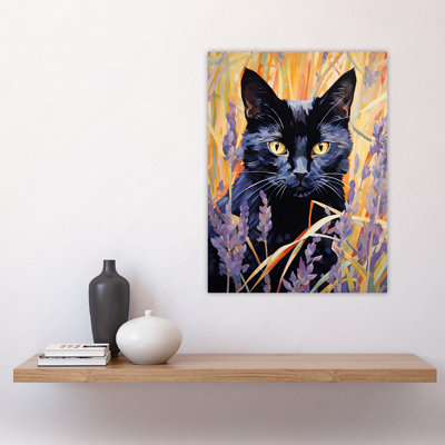 Wall Art Print Cat in Lavender Meadow Floral Animal Portrait Poster