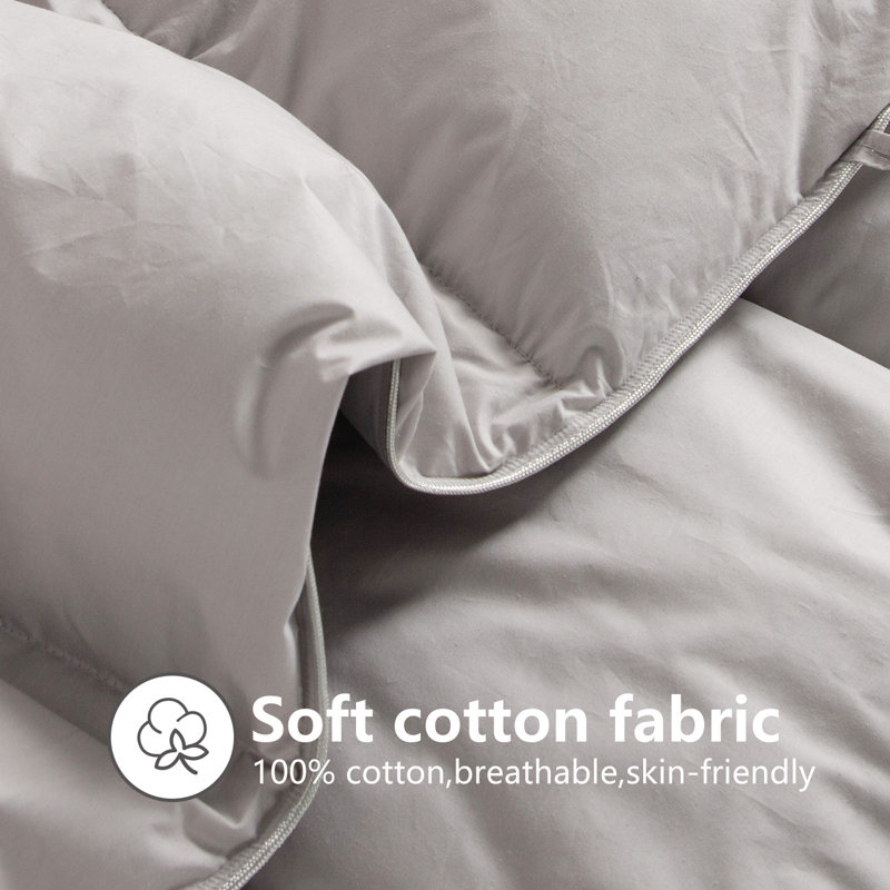 Cotton Baffle Box Stitch Comforter, Light Gray, Queen Comforter