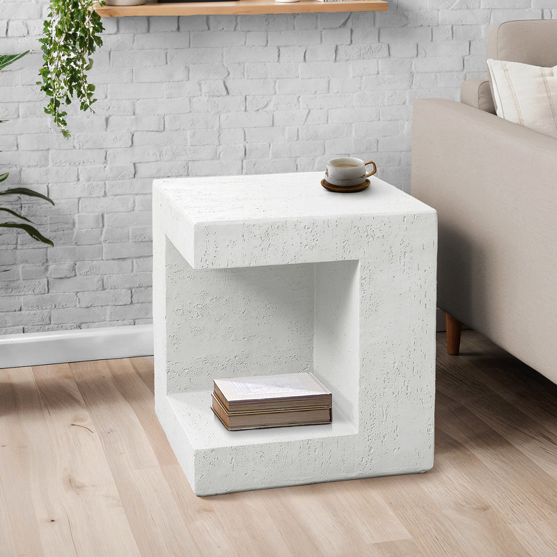 Table d'appoint carrée de 63,5 cm de hauteur, pour intérieur ou extérieur. Parfait pour la chambre ou le salon., Blanc