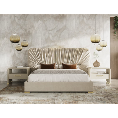 Rosamaria - Modern Beige Velvet + Gold Bed