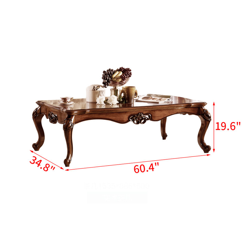 American Style Solid Wood Carved Leather Sofa Coffee Table