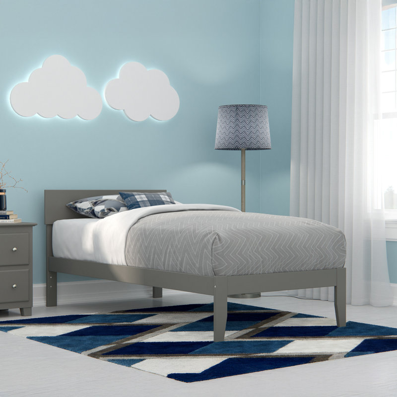 Lit plateforme en bois massif Farrah , Gris, Simple extra long