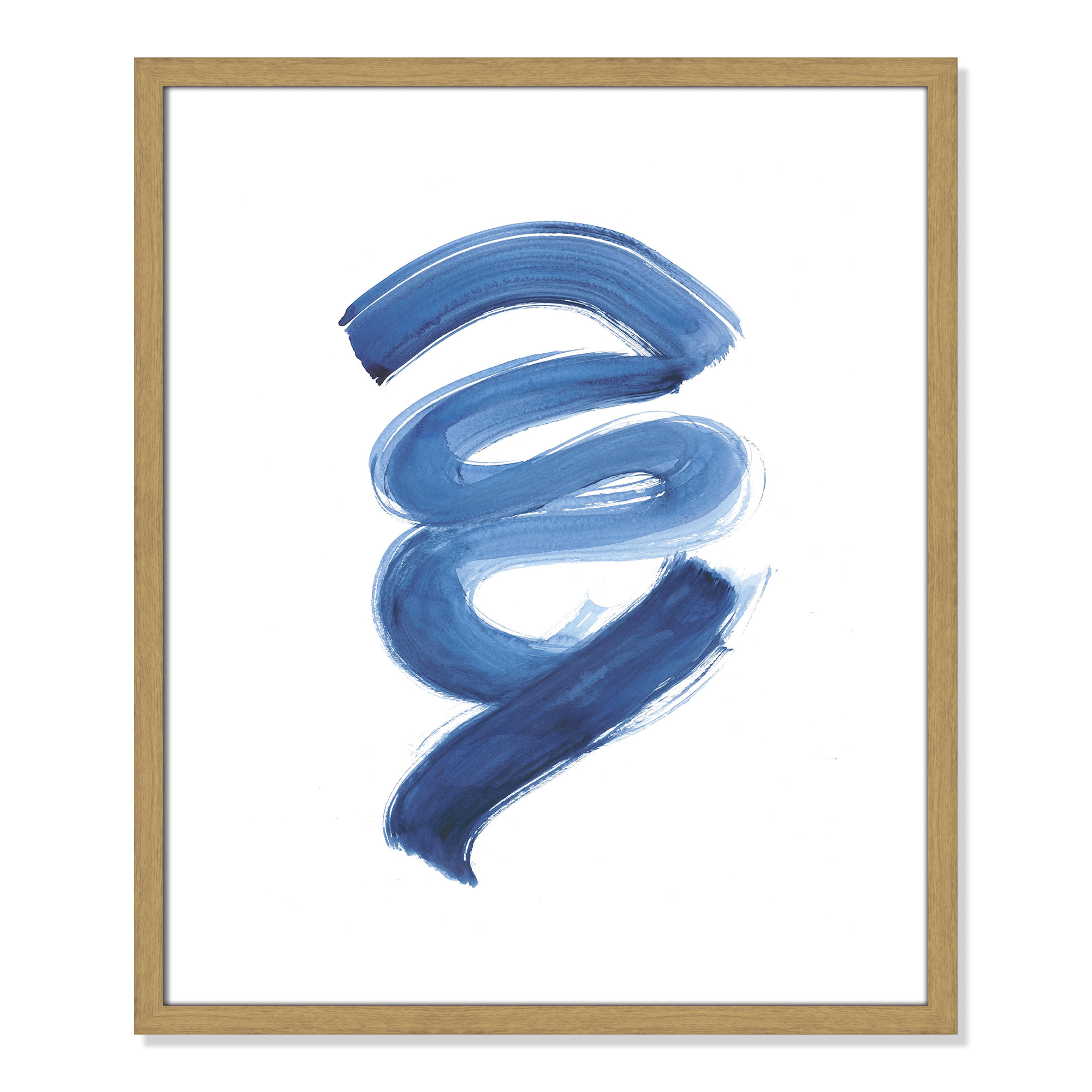 Slinky Indigo I by Filippo Ioco - Painting Print, Beige Wood Framed Paper, 25.5" H x 21.5" W x 0.75" D