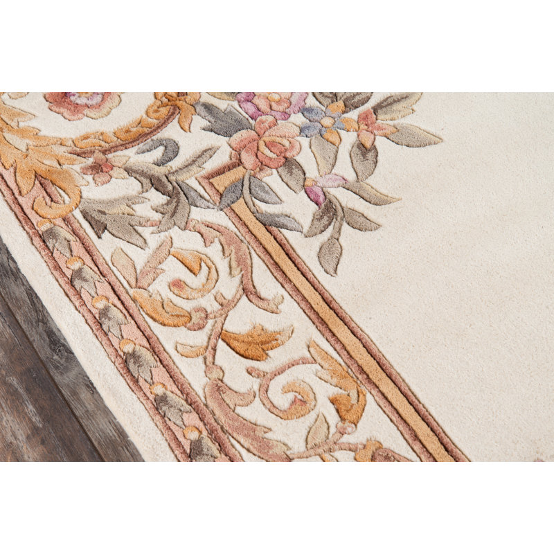 Tapis ivoire / brun en laine touffeté à la main Aizza, Rectangle 8 pi x 11 pi