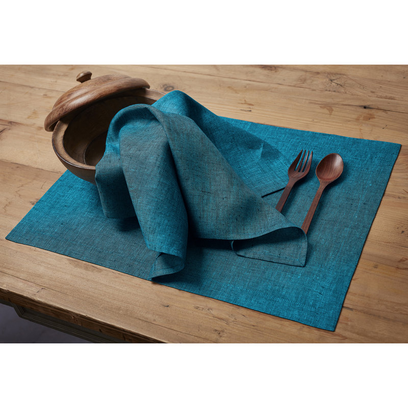 100% Pure Linen Dinner Napkins - Athena, Chambray Teal