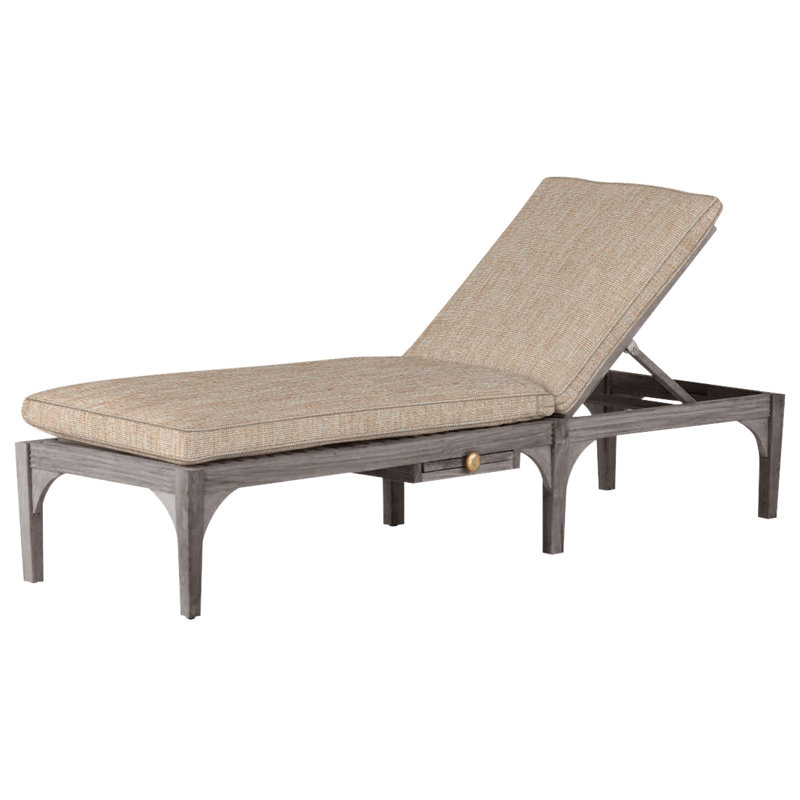 Club Teak Outdoor Chaise Lounge With Wheels, Oyster Teak, Welt, Canvas Sand
