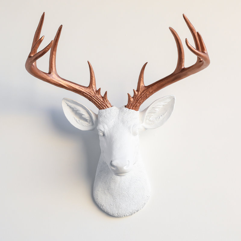 Handmade Rustic Animals Wall Decor on Resin, White/Antique Copper