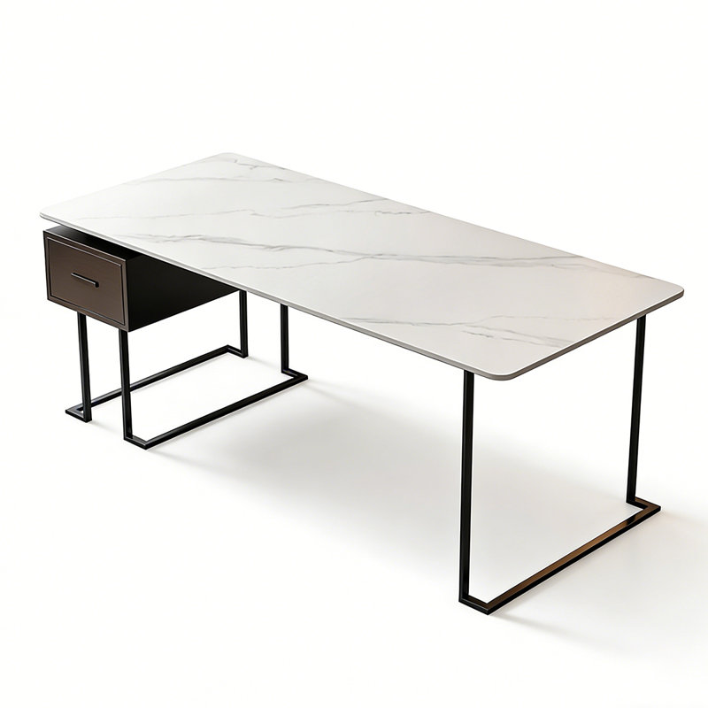Bureau d'ordinateur de luxe haut de gamme avec plateau en pierre frittée, H 29,53 po x l 62,99 po x P 31,5 po, Noir