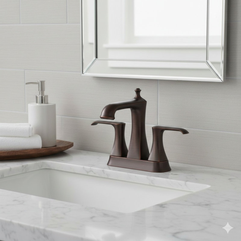 Robinet de salle de bain contemporain Dakota Skye à entraxe central., Bronze frotté à l'huile