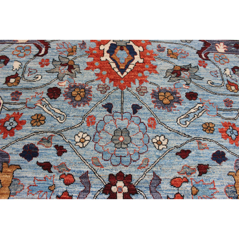 Tapis unique bleu, brun et blanc de 8 pi 9 po x 11 pi 10 po