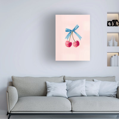 Art mural sur toile tendue - Imagine It Images «Cherries with a Blue Ribbon, Flat», art mural pour le salon, la chambre à coucher ou le bureau - 24 x 32