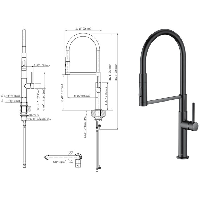 TONWIN Kitchen Faucet, Matte Black