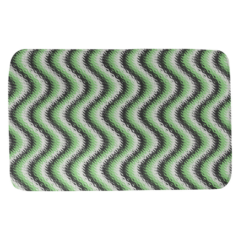 Tapis pour salle de bain à rayures ondulées rectangulaires, l 21 po x L 34 po, Noir/vert