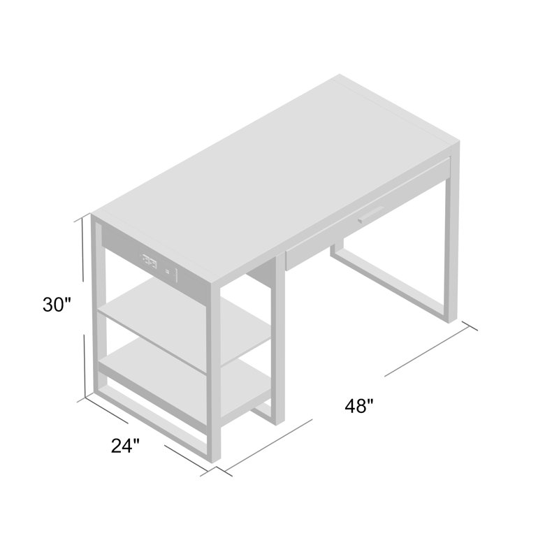 Aalyssa 1-Drawer Desk with USB Port, Charcoal/Black