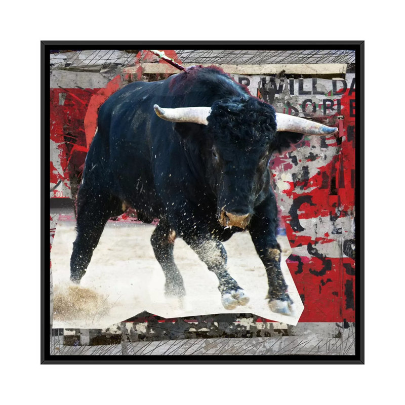 "Mad Toro" par Luz, impression sur toile, Toile encadrée noire, Pas de tapis, H 18 po x l 18 po x P 1,5 po
