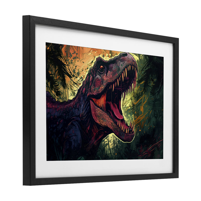 Impression sous-verre T-Rex foncé et roaring foncé, design par Creative Studio, H 17 po x l 23 po, Cadre noir minuit