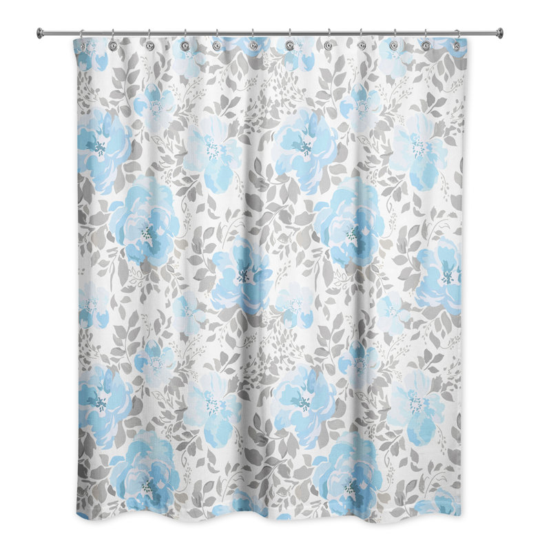 Rideau de douche simple à motif floral Daijon Meda, Bleu sarcelle/Gris