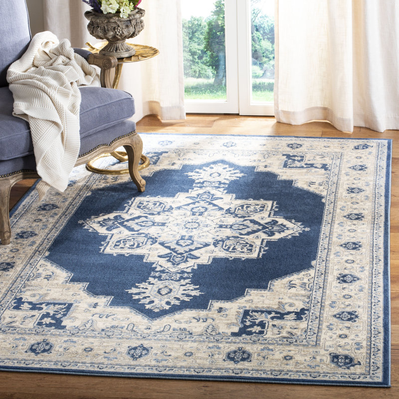 Aurelle Oriental Navy/Creme Area Rug, Rectangle 12' x 18'
