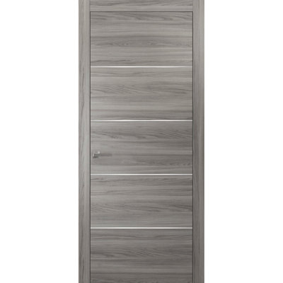 Porte intérieure moderne en bois avec quincaillerie Planum 0020 Frêne gingembre, panneau unique, cadre et moulures, portes robustes pour salle de bain et chambre à coucher - 32 po x 80 po
