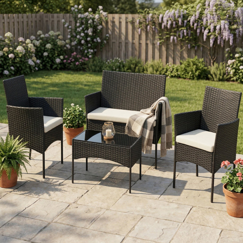 Ensemble de canapé en osier 4 pièces 4 pièces, ensemble de conversation pour patio avec coussin amovible pour le jardin et la cour
