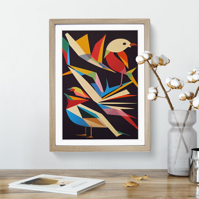 Bird In Abstract No.3 - Single Picture Frame Print, 46cm H x 34cm W x 2cm D, Oak