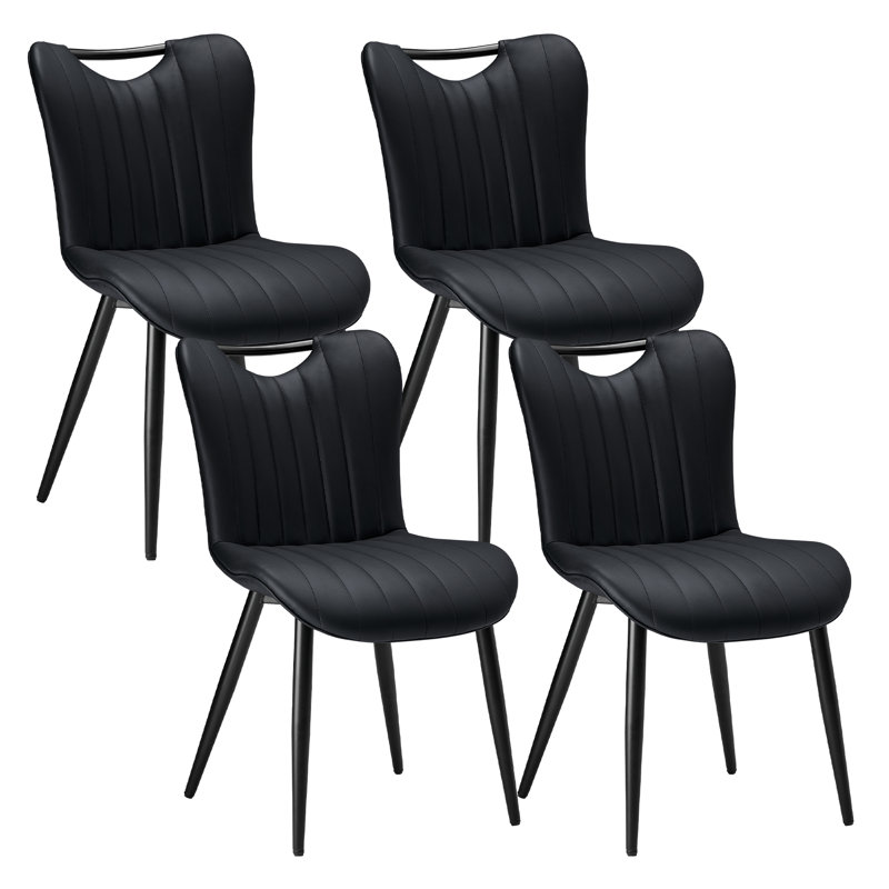 Modern  Leather Upholstered Dining Chair Side Chairs With Metal Legs, Black