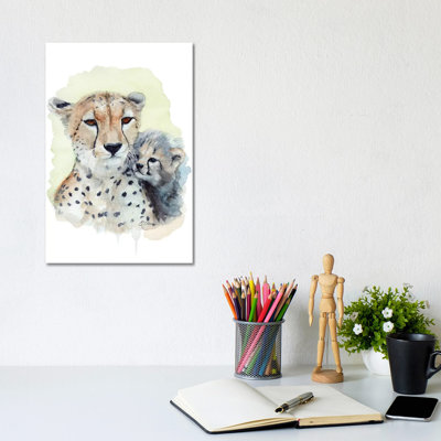 Mother And Baby Cheetahs by Watercolor Luv - Wrapped Canvas Painting