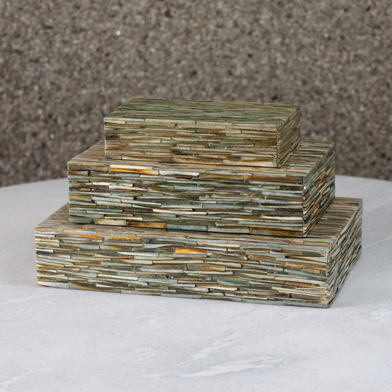 Chiseled Bone Box-Forest, 9"L x 5"W x 2.25"H
