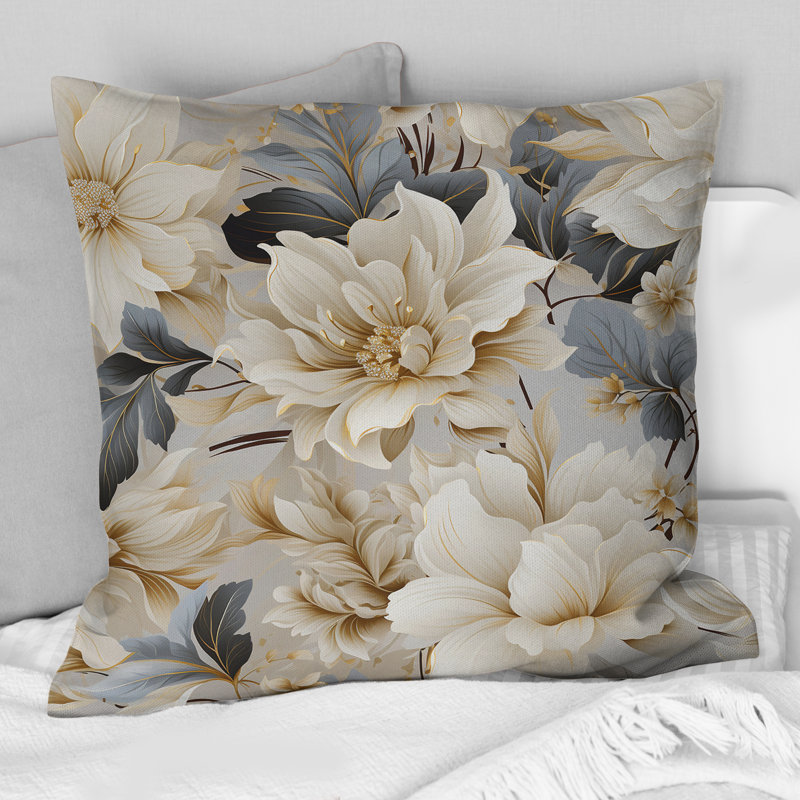 Urban Victorian Splendor Victorian Pattern VIII - Floral Printed Throw Pillow, 16"H x 16"W