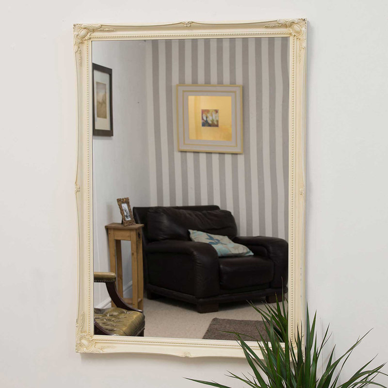 Sarai Wood Flat Wall Mirror, Ivory, 86cm H x 61cm W