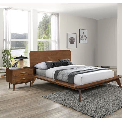 Ensemble de chambre à coucher 3 pièces avec lit plateforme et lit noyer
