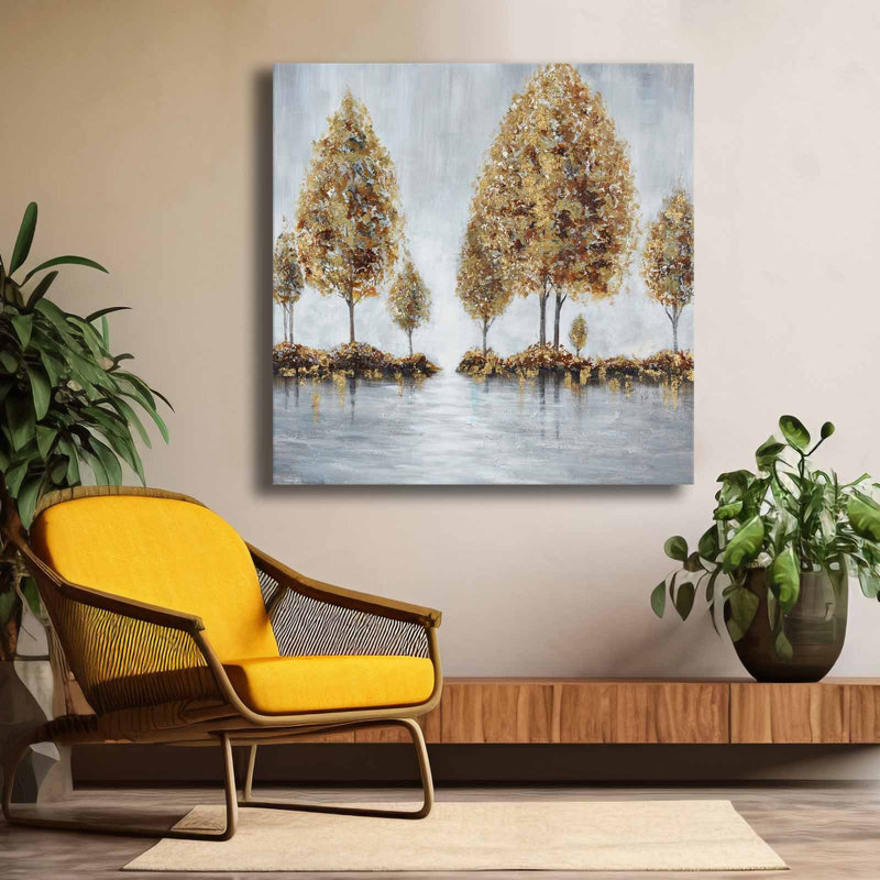 Golden Reflection Trees Canvas Wall Art