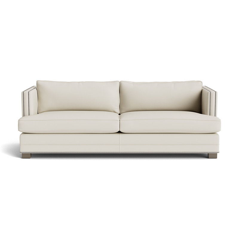 Canapé en cuir Keaton With Nails 84, Nickel brossé, Bois flotté, Greenwich Performance Leather - Cream