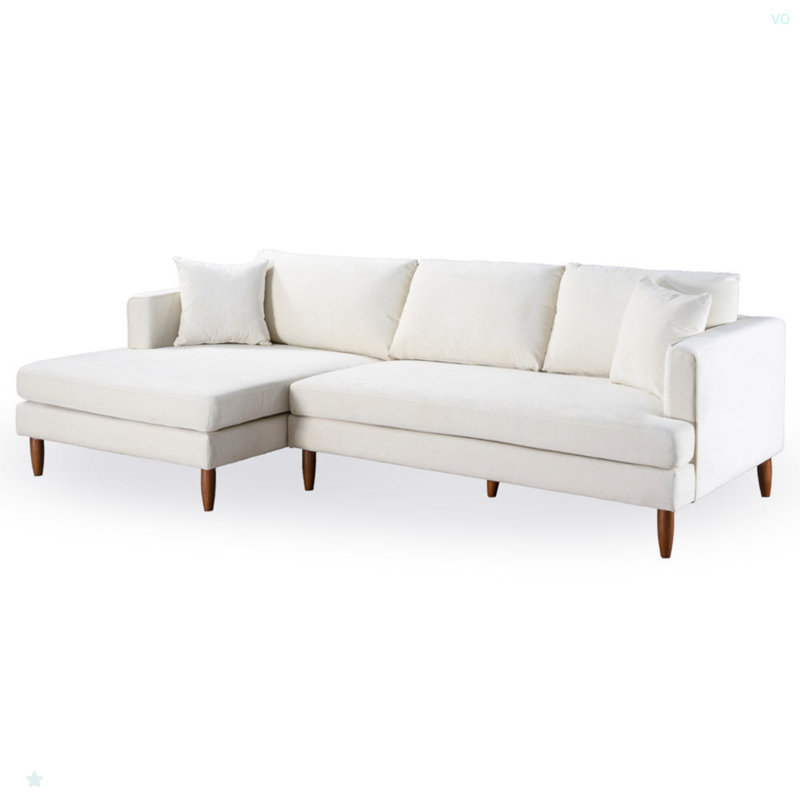 Canapé modulaire en velours en L Blake faisant face à la gauche, Crème, crème