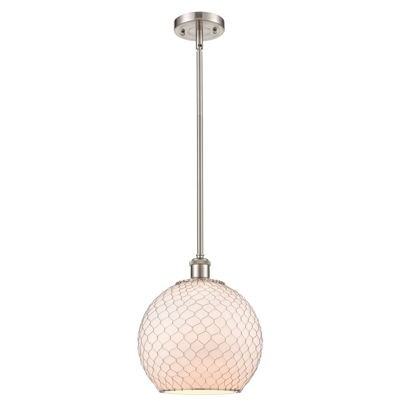 Luminaire sphère suspendu 1 lumières simple Egger, Blanc / Noir, Nickel satiné brossé, H 13 po x l 10 po x P 10 po