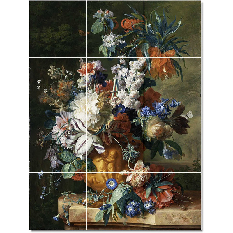 Carreau de céramique décorative 18 po x 24 po 6 po x 6 po, Jan Van Huysum W22635