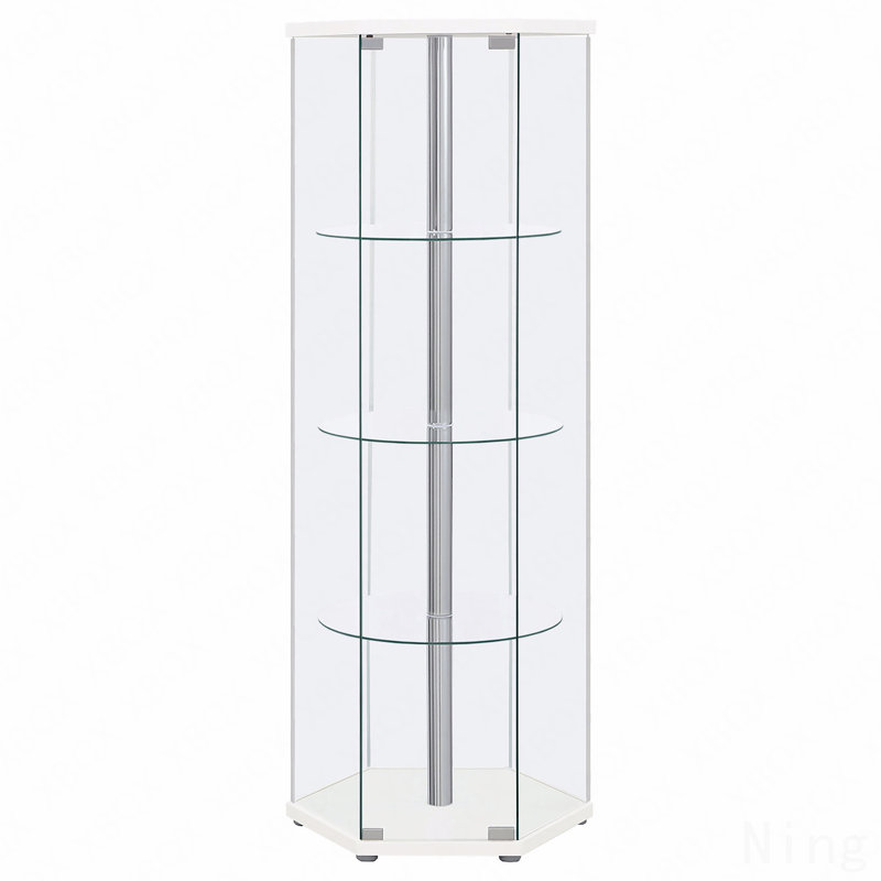 4-Shelf Hexagonal Clear Glass Curio Cabinet, White