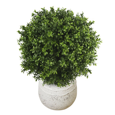 Outdoor UV-Rated Boxwood Ball in a Decorative Stone Planter