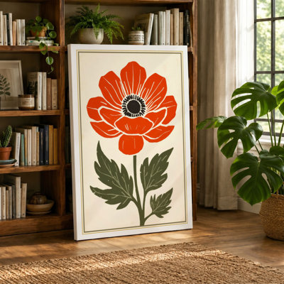 Red Poppy Botanical - Wrapped Canvas