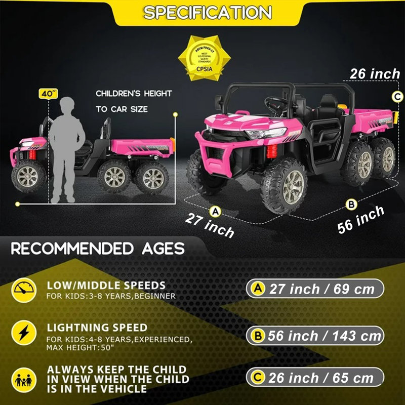 24V 4WD 2 Seater 6-Wheel Ride on Dump Truck W/ Remote Control,Electric Dump Bed&Shovel,Bluetooth, Pink