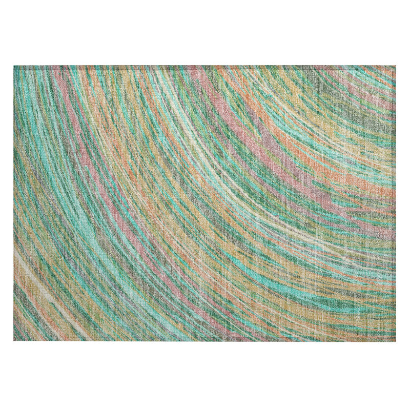 Machine Washable Indoor/Outdoor Xhevrie Teal Rug, Rectangle 1'8" x 2'6"